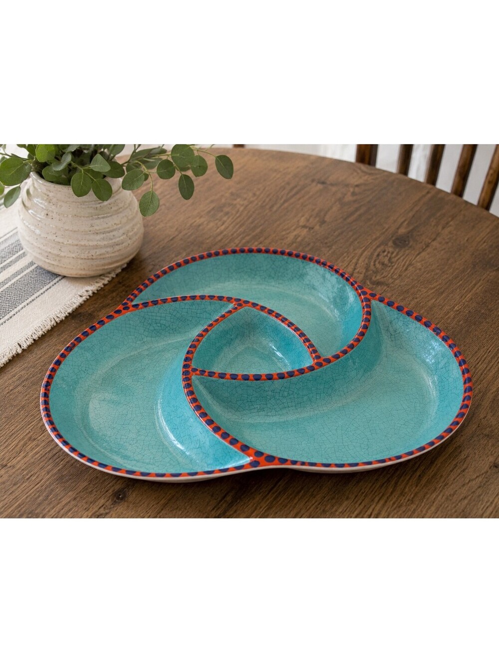 Chip & Dip Serving Tray in Blue and Red
